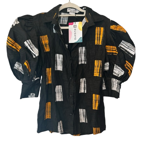 Busayo Tola Blouse Statement Balloon Sleeve 100% Cotton size small - Picture 3 of 5